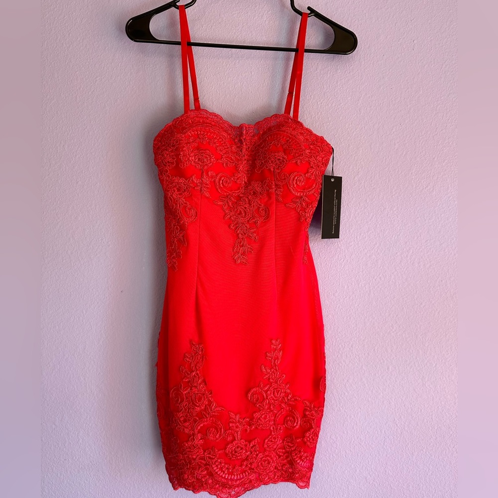 EMPRADA RED LACE MIDI DRESS - LIMITED (SIZE SMALL)
